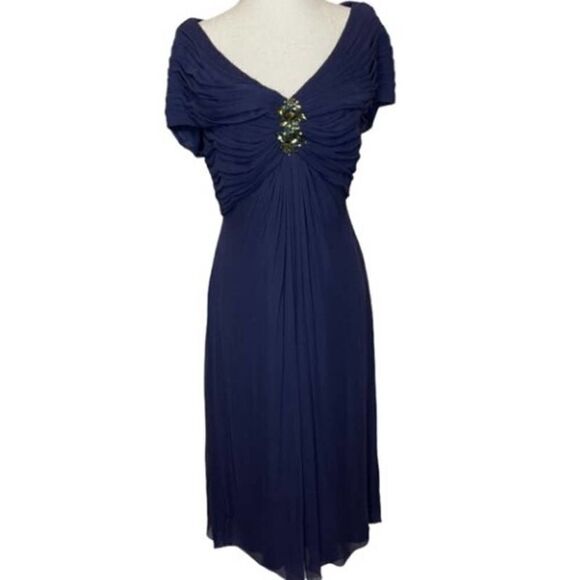 TADASHI SHOJI Purple Jeweled Embellished Silk V-neck Cocktail Dress Sz. 2 - Picture 1 of 7